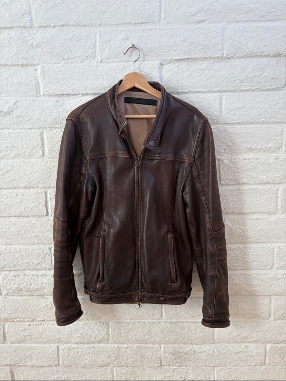 DROMe Men's Dark Brown Leather Bomber Jacket